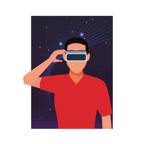 Homem usando óculos de realidade virtual — Vetor de Stock