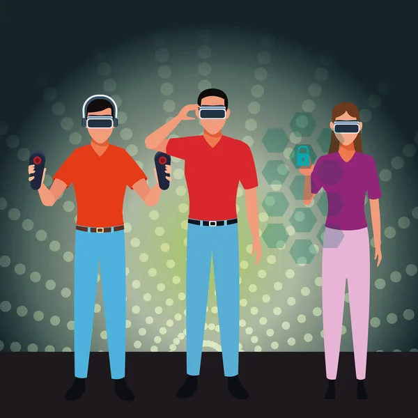 Pessoas brincando com a realidade virtual — Vetor de Stock