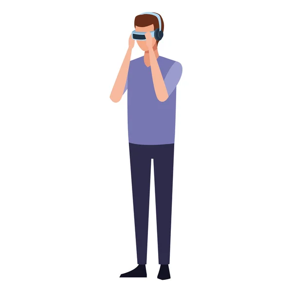 Homem jogando com óculos de realidade virtual — Vetor de Stock