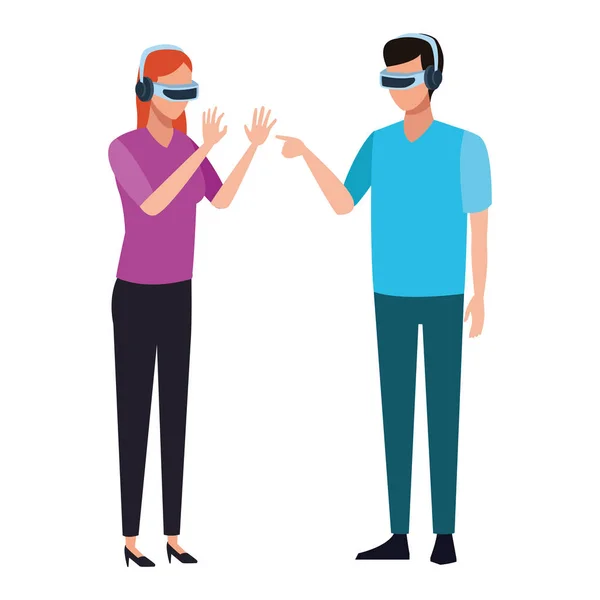 仮想現実感技術で遊んでの人々 — ストックベクタ