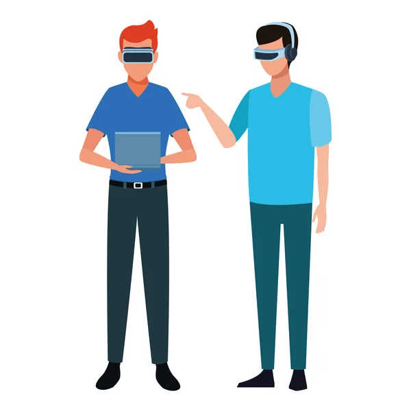Pessoas brincando com a tecnologia de realidade virtual — Vetor de Stock