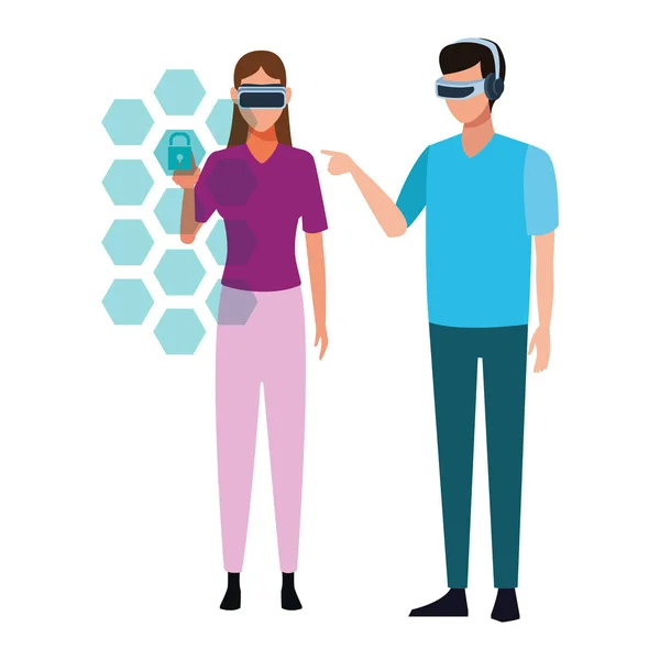 Άνθρωποι που παίζουν με τα γυαλιά εικονικής πραγματικότητας — Διανυσματικό Αρχείο
