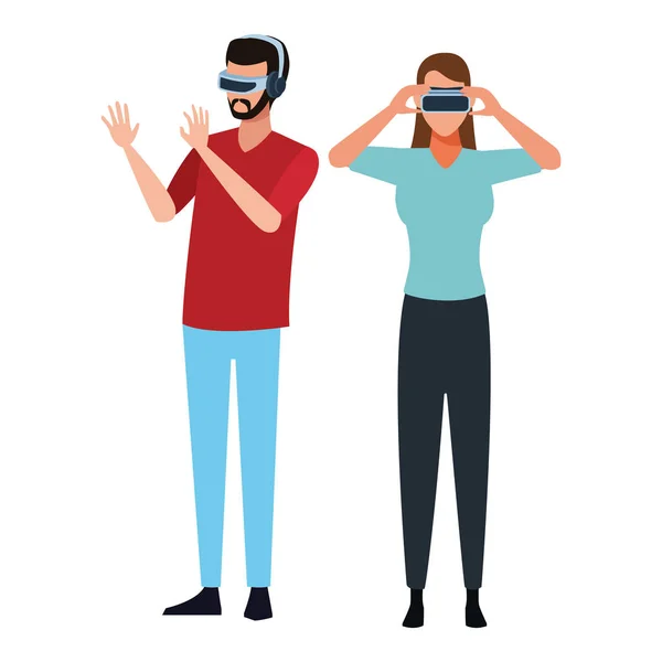 Pessoas brincando com óculos de realidade virtual —  Vetores de Stock