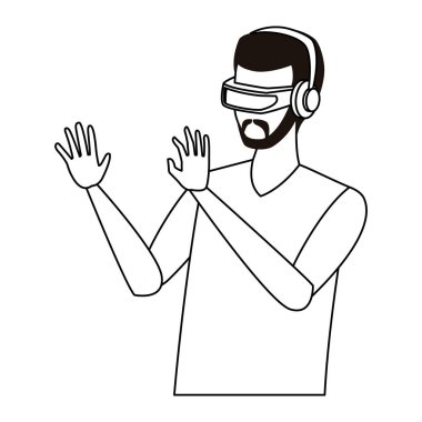 Sanal gerçeklik gözlük siyah ve beyaz ile oynarken adam