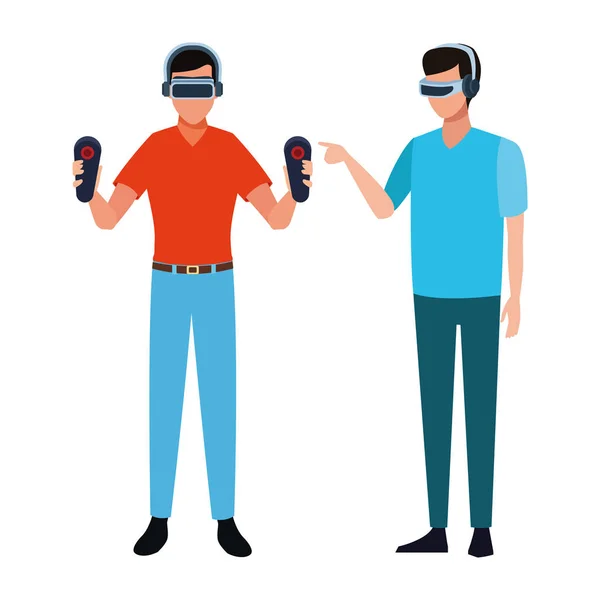 Pessoas brincando com óculos de realidade virtual —  Vetores de Stock
