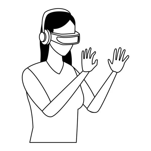 白と黒の仮想現実の眼鏡を再生女性 — ストックベクタ