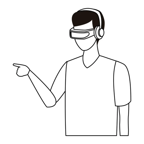 Ο άνθρωπος παίζει με τα γυαλιά εικονικής πραγματικότητας σε μαύρο και άσπρο — Διανυσματικό Αρχείο