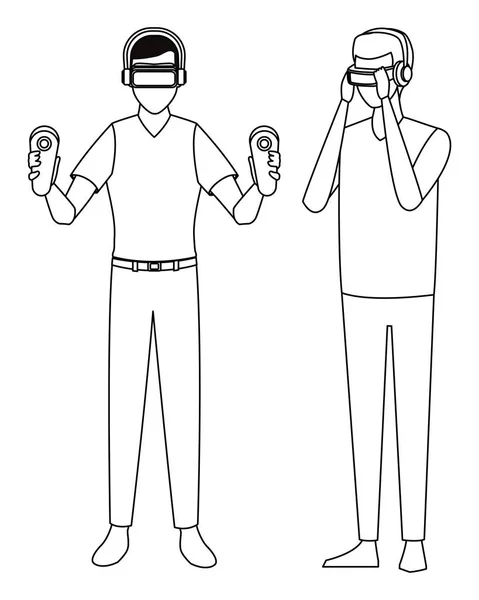 Ludzi grających z okulary wirtualnej rzeczywistości w czerni i bieli — Wektor stockowy