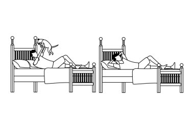 Çift Kişilik Oda ve siyah beyaz yüzü olmayan insanlar