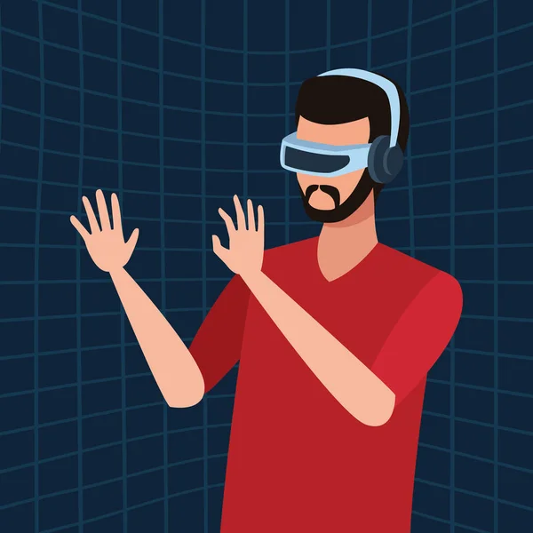 仮想現実のメガネで遊んで男 — ストックベクタ