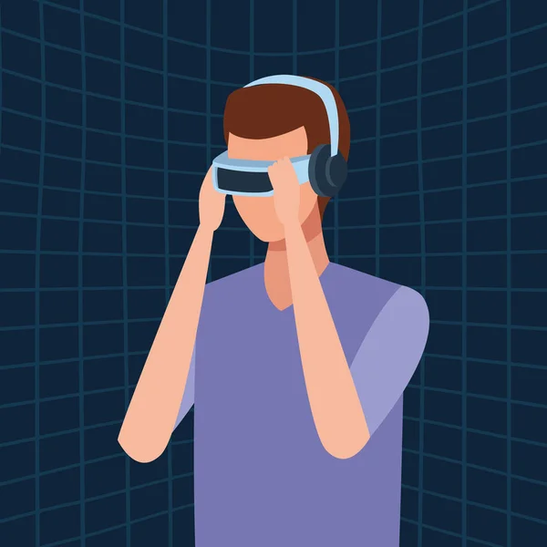 Homem jogando com óculos de realidade virtual — Vetor de Stock