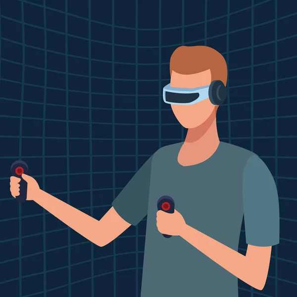 Homme jouant avec des lunettes de réalité virtuelle — Image vectorielle
