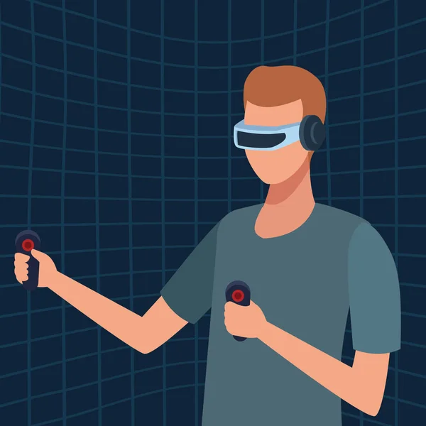 Man spelen met Virtual Reality-bril — Stockvector