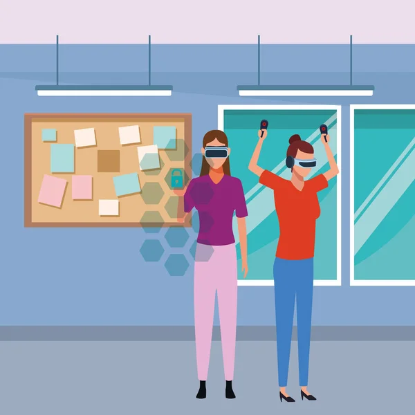 Pessoas brincando com a tecnologia de realidade virtual —  Vetores de Stock