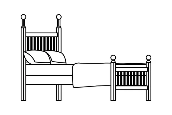 Размер кровати в черном и белом — стоковый вектор