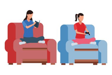 okumak, oturma odası oynayan meçhul kadın