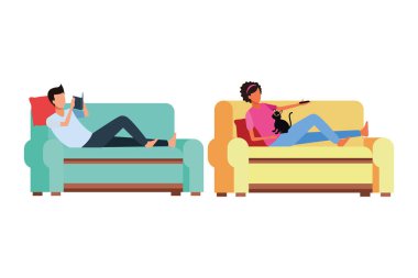 yüzü olmayan insanlar kedi oturma odası ile rahatla