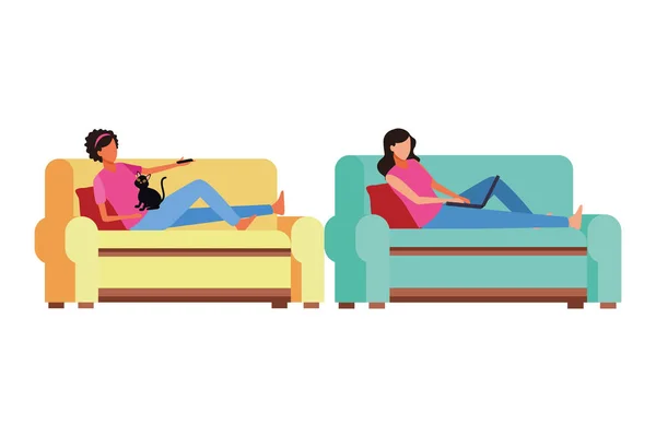 Mulheres sem rosto relaxar sala de estar —  Vetores de Stock