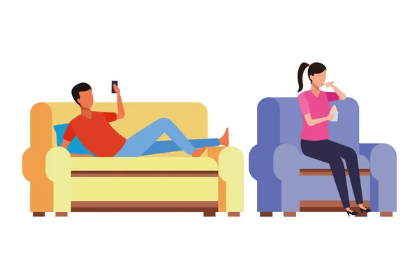 Anonieme mensen ontspannen en lees woonkamer — Stockvector