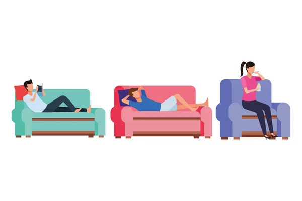 Personas sin rostro relajarse sala de estar — Vector de stock