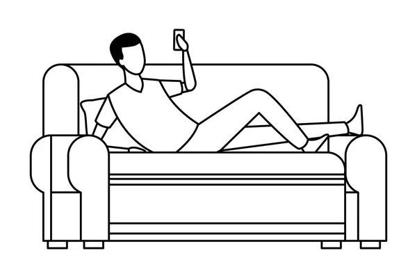 Homme sans visage repos canapé décoration en noir et blanc — Image vectorielle