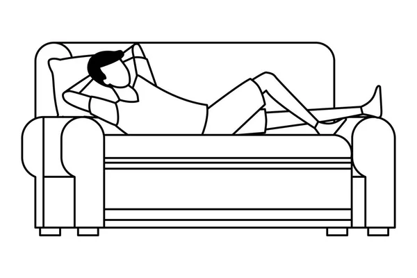 Homme sans visage repos canapé décoration en noir et blanc — Image vectorielle