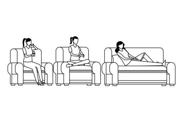 Personnes sans visage se détendre salon — Image vectorielle