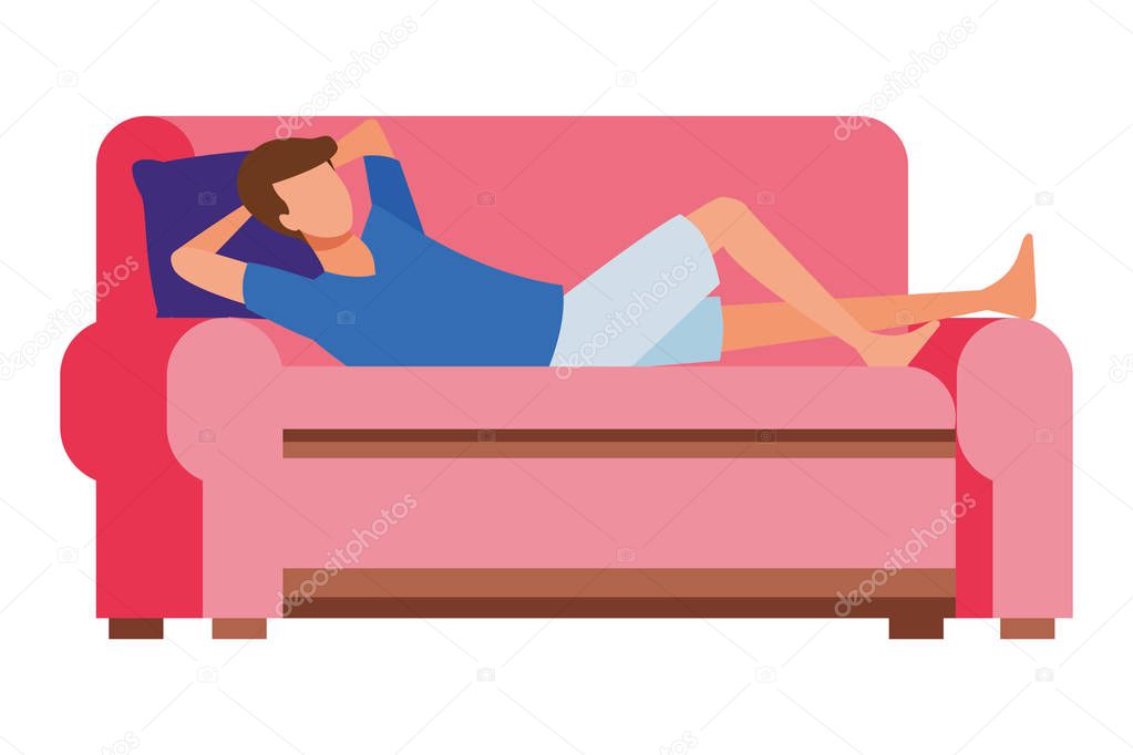 faceless man resting sofa decoration