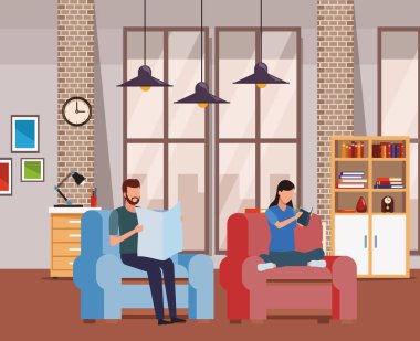 yüzü olmayan çift okuma oturma odası