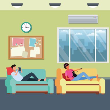 yüzü olmayan insanlar kedi oturma odası ile rahatla