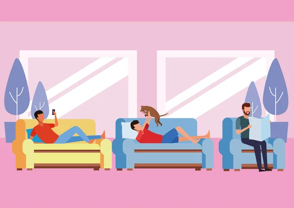 Anonieme mensen ontspannen woonkamer — Stockvector