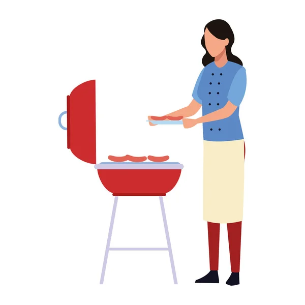 Mãe sem rosto cozinhar churrasco comida — Vetor de Stock