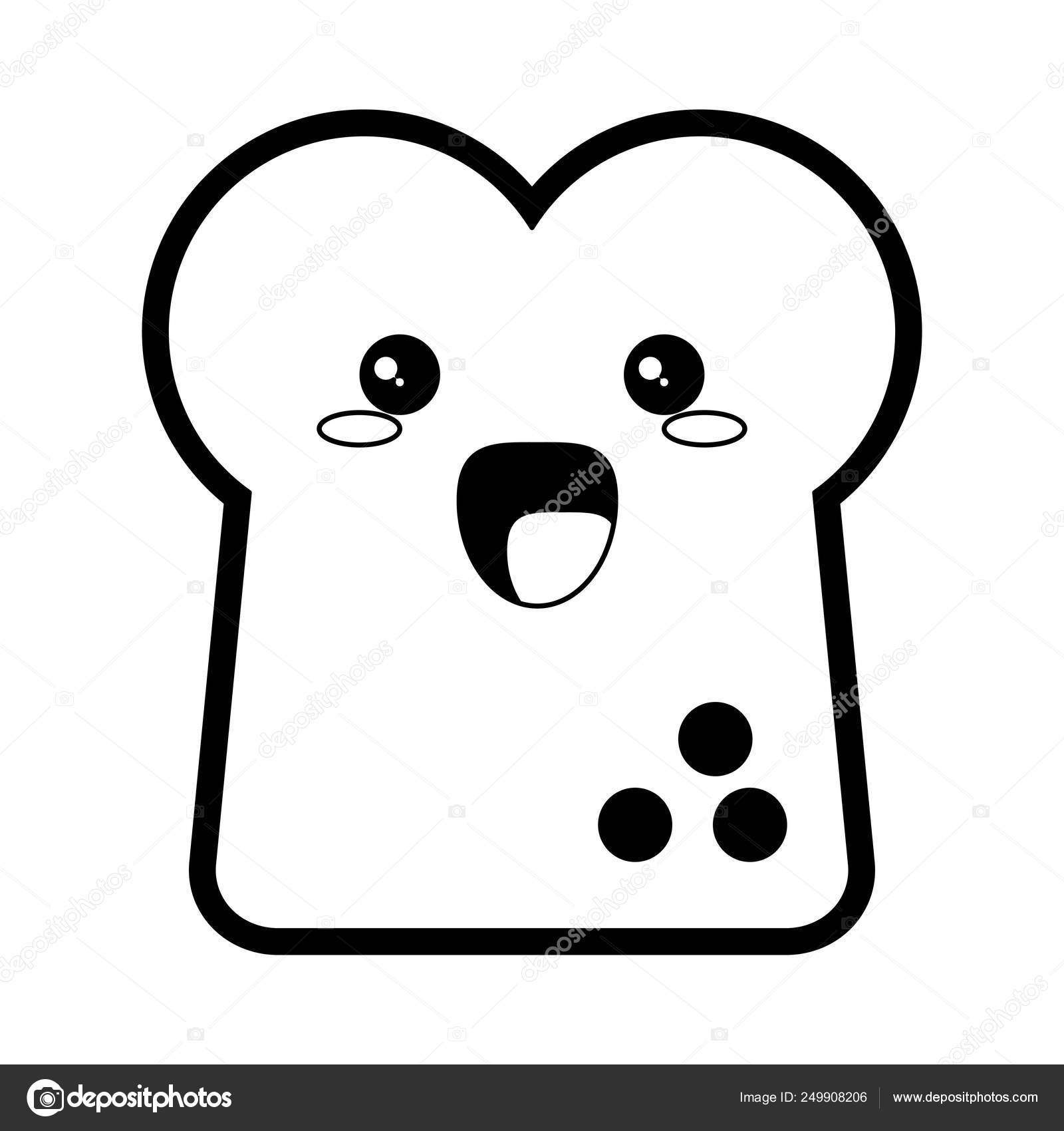 Toast Bread Food Symbol Kawaii Cartoon In Black And White Stock Vector C Jemastock 249908206
