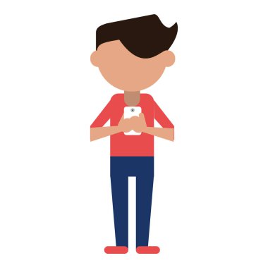 Smartphone avatar çizgi film kullanan adam