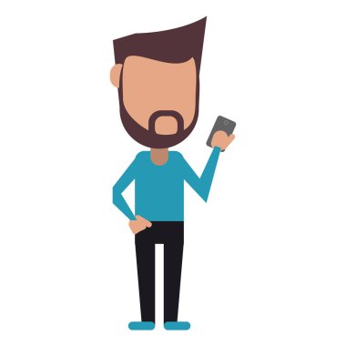 Smartphone avatar çizgi film kullanan adam