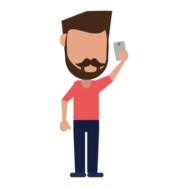 Smartphone avatar çizgi film kullanan adam