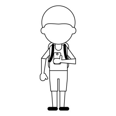 siyah-beyaz Smartphone avatar çizgi film kullanan adam