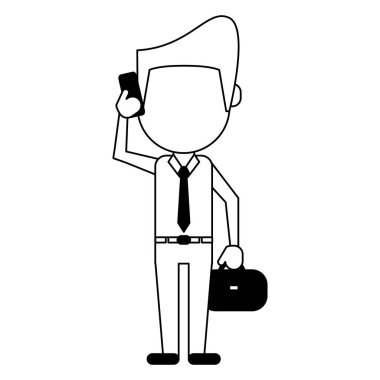 siyah-beyaz Smartphone avatar çizgi film kullanan adam