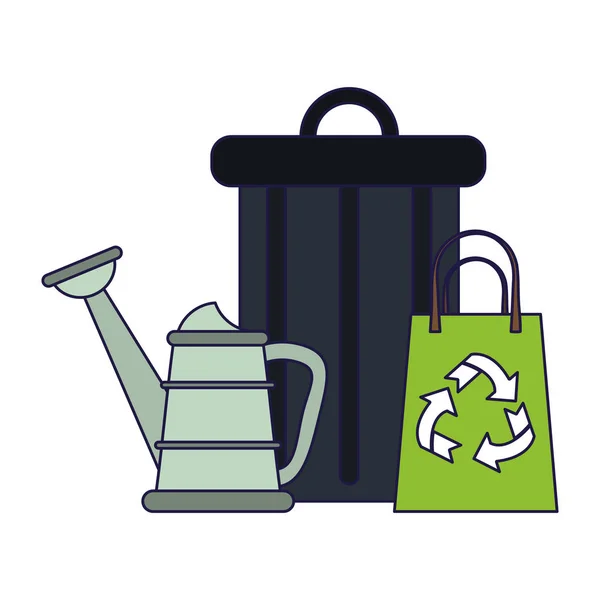 Reciclar saco com lata de lixo e lata de água — Vetor de Stock