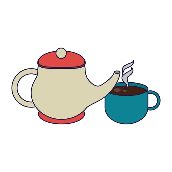 Hett kaffe vattenkokare och cup — Stock vektor