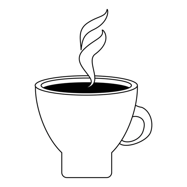 Tasse à café chaude isolée en noir et blanc — Image vectorielle