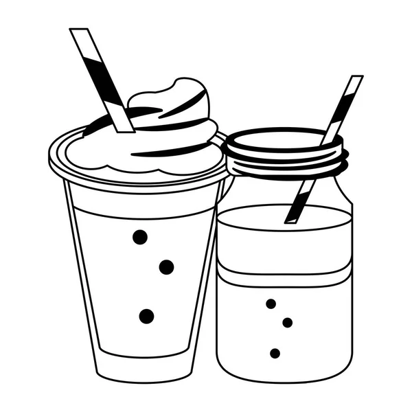 Kalte und köstliche Getränke in schwarz-weiß — Stockvektor