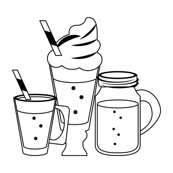 Bebidas frías y deliciosas en blanco y negro — Archivo Imágenes Vectoriales