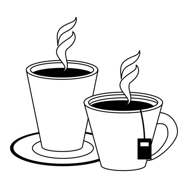 Tazze da caffè e da tè in bianco e nero — Vettoriale Stock