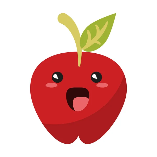 แอปเปิ้ลผลไม้การ์ตูน Kawaii การ์ตูน — ภาพเวกเตอร์สต็อก
