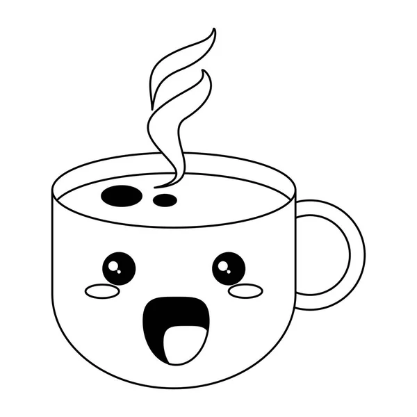 Tazza di caffè caldo simbolo kawaii cartone animato in bianco e nero — Vettoriale Stock