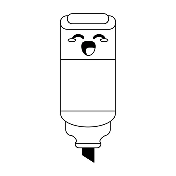 Caricature marqueur Kawaii isolée en noir et blanc — Image vectorielle