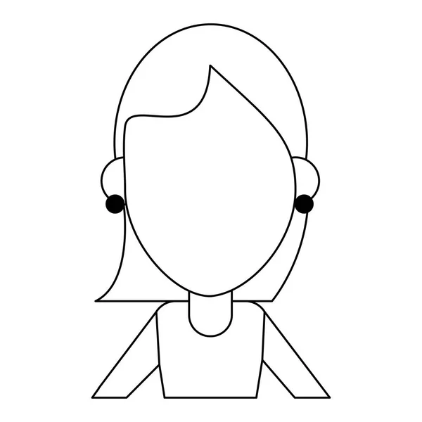 Femme avatar sans visage dessin animé en noir et blanc — Image vectorielle