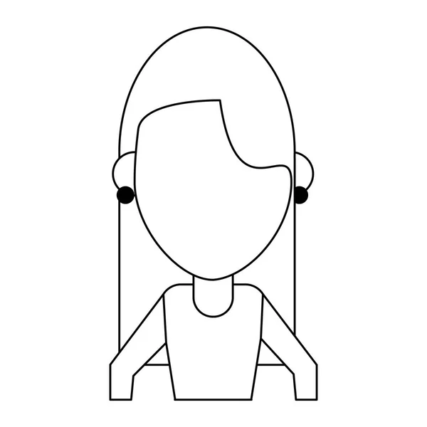 Femme avatar sans visage dessin animé en noir et blanc — Image vectorielle