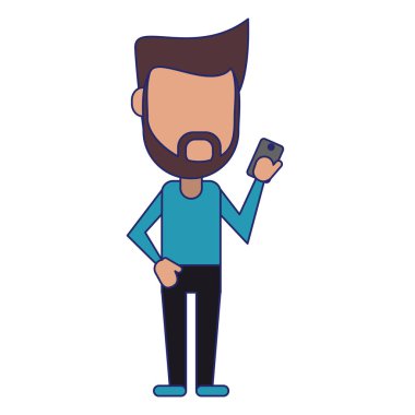 Smartphone avatar çizgi film kullanan adam